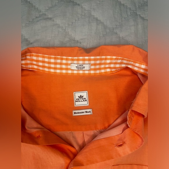 Peter Millar  "Weekender Wash" Orange Button Down Long Sleeve Shirt - Size Large - Picture 4 of 8